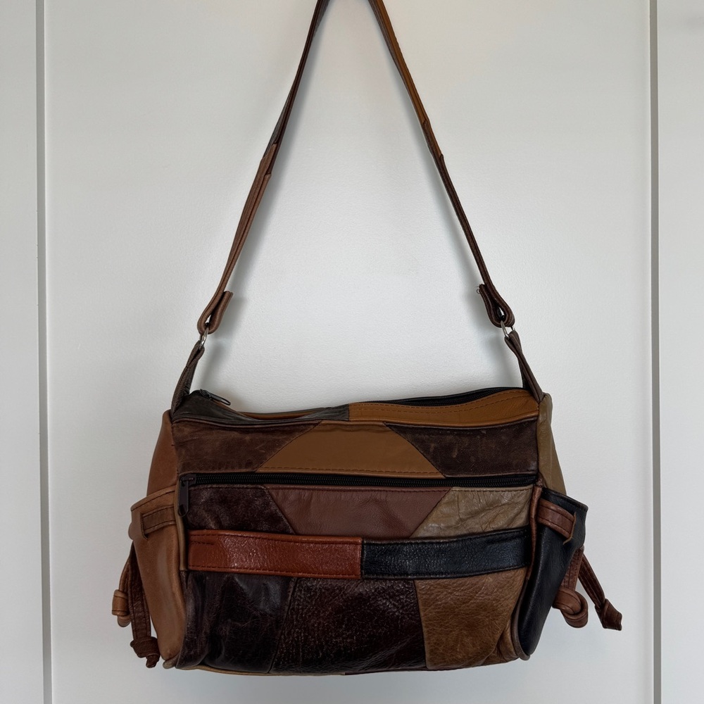 Patchwork Leather Shoulder Bag Multi Pocket Purse - image 1